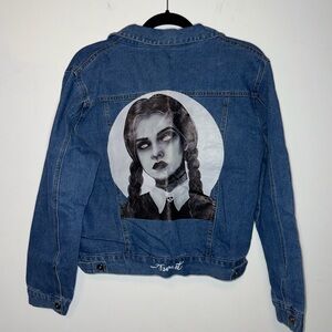 Denim Jean Jacket with Graphic Print Wednesday Addams Women’s Small / Medium